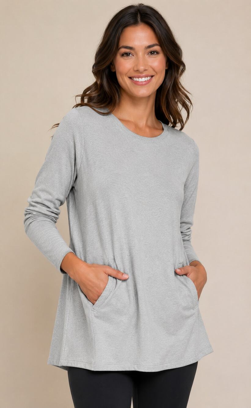 Garnet Hill Cotton Tunic Sweater Womens Small Heather Gray Long Sleeve Crewneck
